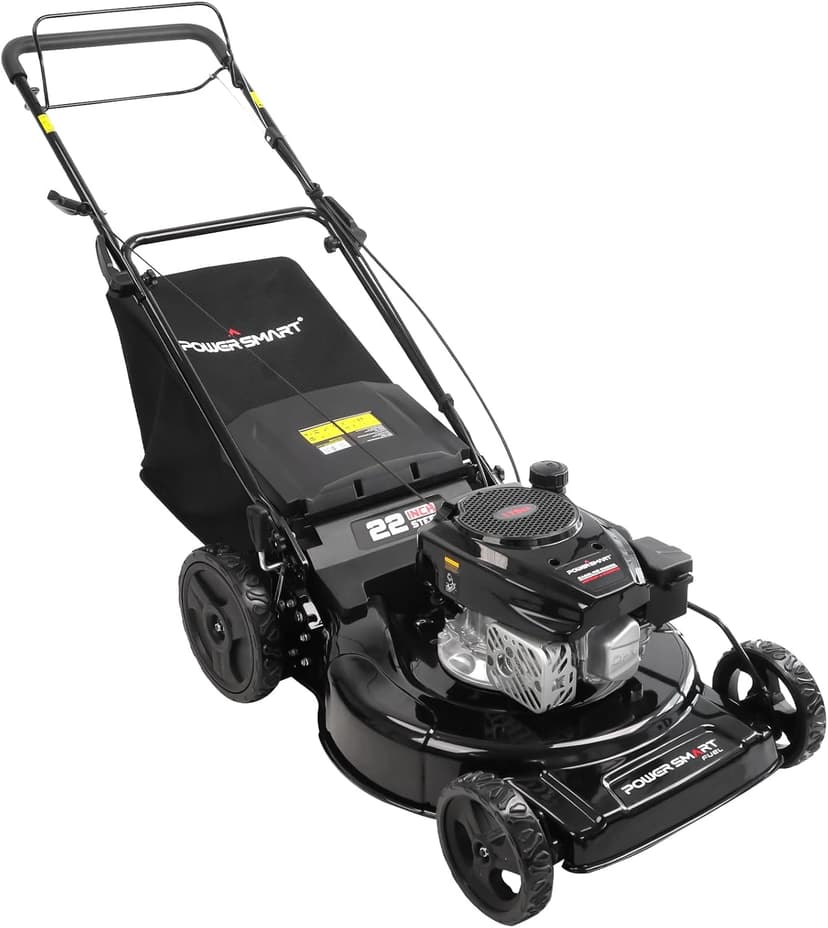 PowerSmart Self Propelled Gas Lawn Mower, 22-inch 170cc OHV Engine 3-in-1 Rear Wheel Drive, High Wheels, 6-Position Height Adjustment
