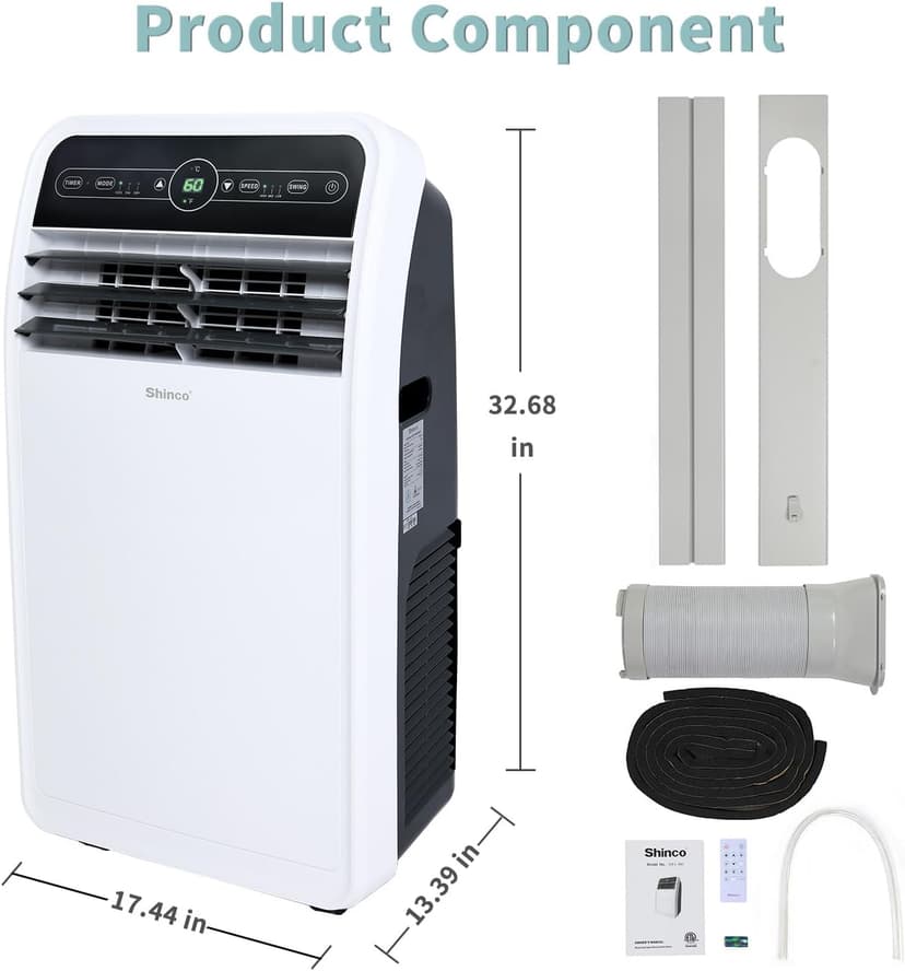 Shinco 10,000 BTU Portable Air Conditioner, Portable AC Unit with Built-in Cool, Dehumidifier & Fan Modes for Room up to 300 sq.ft, RC, 24 Hour Timer, Window Kit