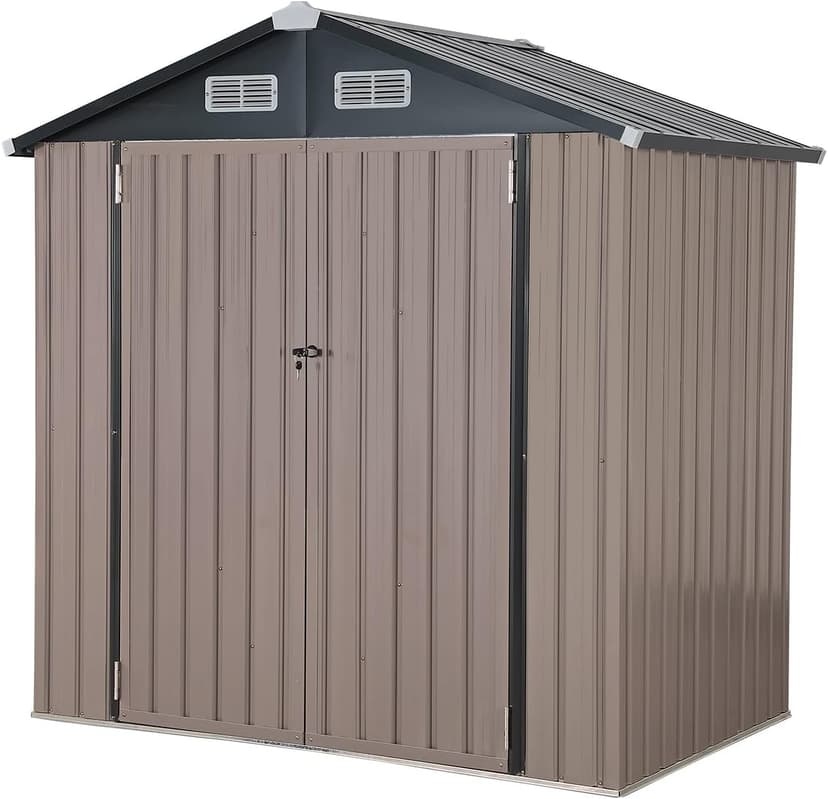 Verano Garden 6x4 FT Outdoor Storage Shed, Galvanized Metal Steel Garden Shed,Double Door W/Lock, Bike Storage for Backyard, Patio, Lawn (72.05" × 38.58"× 77.17")
