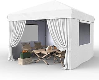 10x10 Pop Up Canopy with Removable 4 Sidewalls - Easy Up Camping Tent with One Button Push Setup - 1 Roller Bag, 3 Adjustable Height, 4 Weight Bags for Deck, Garden, Sports, Beach, Party - White