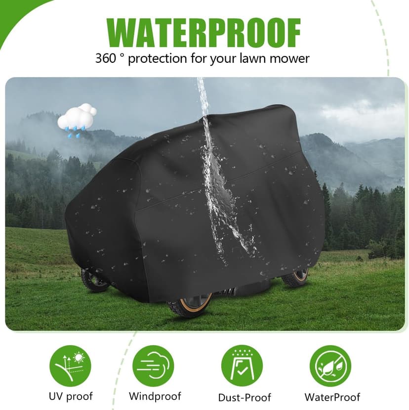 Outdoors Lawn Mower Cover Waterproof Heavy Duty 210D Polyester Oxford UV Protection Lawn Tractor Cover Fits Decks Up to 54" with Drawstring and Storage Bag