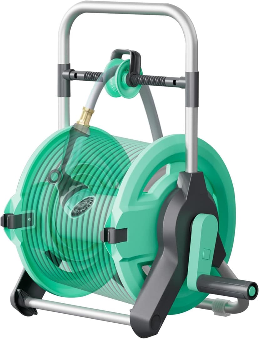 Portable Garden Hose Reel Cart, Hold Up to 50-75 Ft Hose, Wall Mounted Water Hose Reel, Mobile Garden Hose Holder Tools With Built-In Guide, for Outside Car Washing, Watering