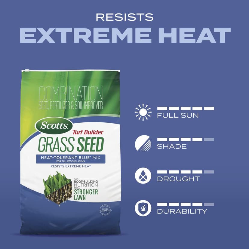 Scotts Turf Builder Grass Seed Heat-Tolerant Blue Mix for Tall Fescue Lawns with Fertilizer and Soil Improver, 5.6 lbs.