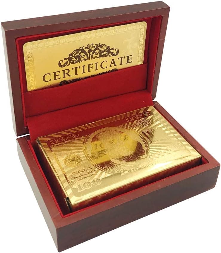 Yuanhe Gold Deck of Cards - Waterproof Playing Cards Luxury Playing Cards with Wooden Gift Box,Great for Poker Cards Game, Game Nights and Casino Party