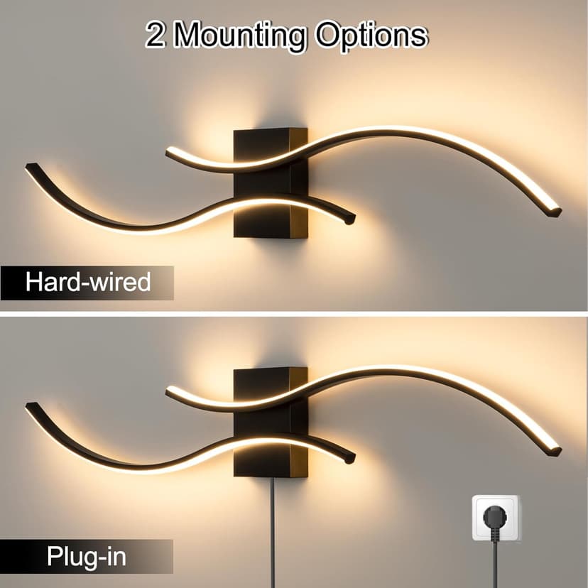 CANEOE Modern Led Wall Light, 39inch Black Indoor Led Wall Sconce Lighting, Bathroom Vanity Light Fixtures Over Mirror for Living Room Hallway Bedroom Bedside Wall Lamp (Warm White, 3000K)