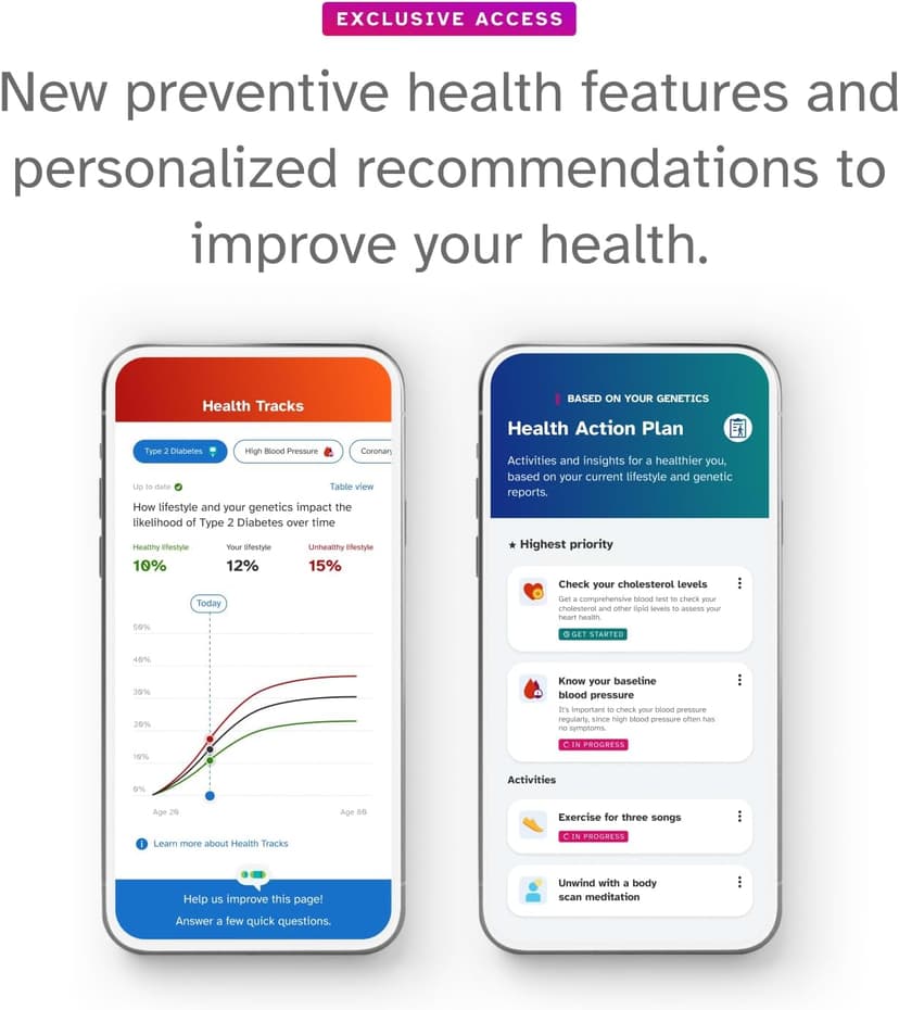 23andMe+ Premium Membership Bundle - DNA Kit with Personal Genetic Insights Including Health + Ancestry Service Plus 1-Year Access to Exclusive Reports (Before You Buy See Important Test Info Below)
