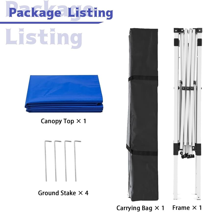 Canopy Tent, 10X10 FT Pop Up Canopy Outdoor Instant Tent Slant Legs with Carrying Bag, Portable Gazebo Shelter for Patio Deck Garden and Beach - 8X8 FT Canopy Cover (Blue)