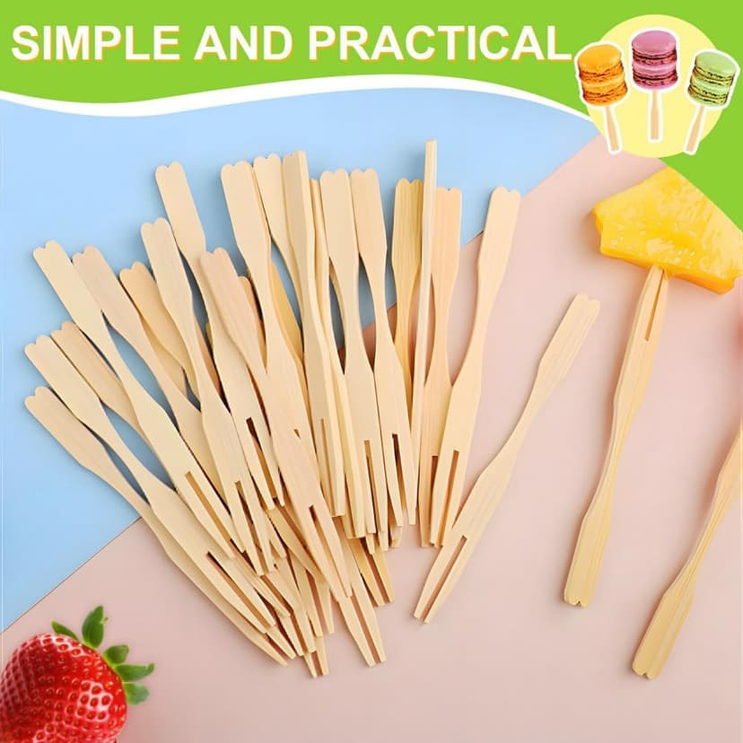 700 Pcs Bamboo Appetizer Forks, PEOUWNES Mini Toothpicks for Appetizers, 3.5 Inch Picks Bamboo Forks, Wooden Forks Food Picks for Cocktail Parties, Party, Fruits, Charcuterie Accessories