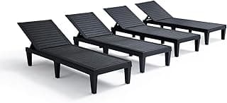 Nestl Patio Chairs - Waterproof Outdoor Chaise Lounge Chair, Set of 4 Adjustable Lawn Chairs, Lightweight Black Chaise Lounge Outdoor