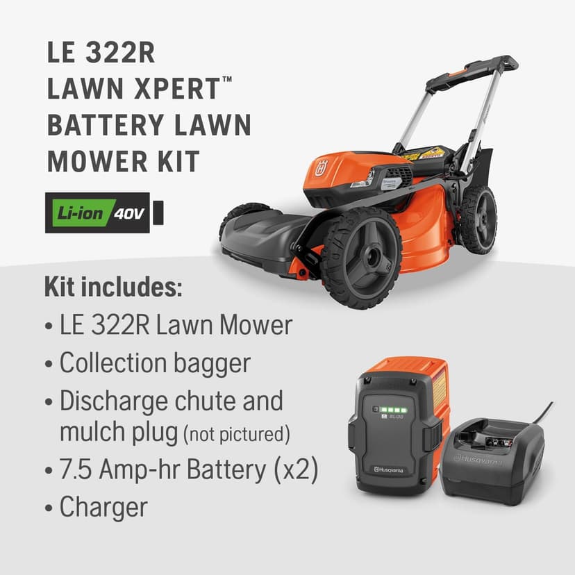 Husqvarna Lawn Xpert LE-322 Battery Powered Self Propelled Lawn Mower with Brushless Motor, Electric Lawn Mower for Small Yards (1/4-1/2 Acre), 40V Lithium-Ion Battery and Charger Included