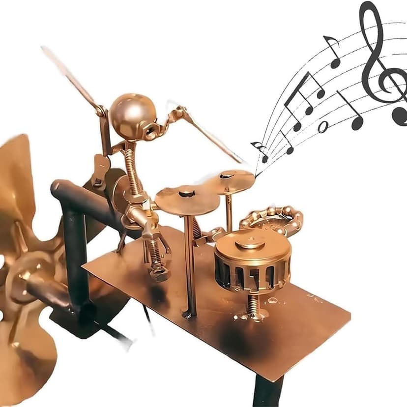 Metal Drummer Windmill Garden Decor, Percussionist Music Figurine, Wind-Powered Art Sculpture for Yard, Patio
