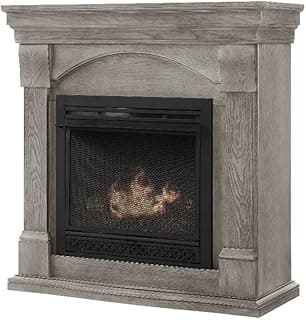 Comfort Glow Dual Fuel Ventless Gas Fireplace with Mantle The Halifax, Adjustable Thermostat, Natural Gas or Liquid Propane, 26,000 BTU, Heats 950 sq ft - Pewter Oak Finish Gas Fireplace