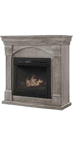 Comfort Glow Dual Fuel Ventless Gas Fireplace with Mantle The Avalon, Adjustable Thermostat, Natural Gas or Liquid Propane, 26,000 BTU, Heats 950 sq ft - Walnut Finish Gas Fireplace