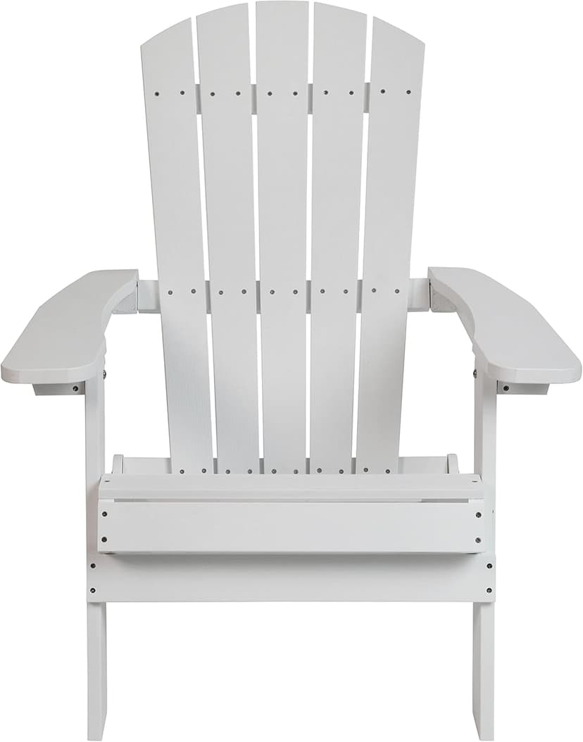 Flash Furniture Charlestown Commercial Folding Adirondack Chair - White - Poly Resin - Indoor/Outdoor - Weather Resistant