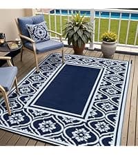 Outdoor Rug Mats, Large Waterproof Outdoor Area Rug, Reversible Portable Outdoor Plastic Straw Carpet for RV Deck Camping Front Door Indoor Outside Porch Picnic (5x8ft Geometric Black&White)