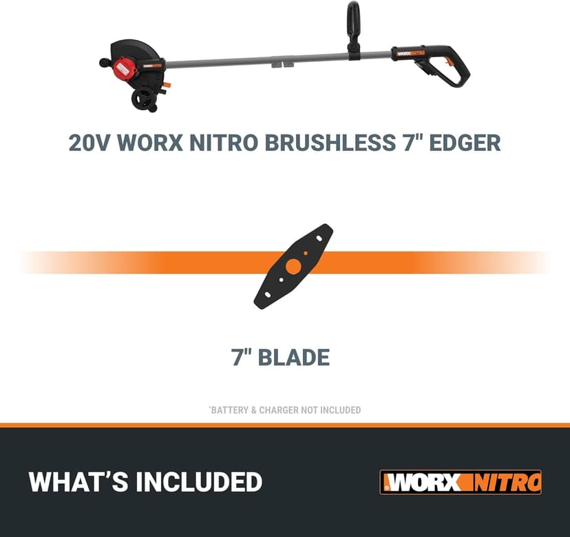 WORX Nitro 20V 7" Cordless Edger with 3 Depth Settings, Battery Powered Driveway Edger with Dual Wheels, High-Performance Brushless Trencher with Precision Edge Guide WG898.9 – Tool Only