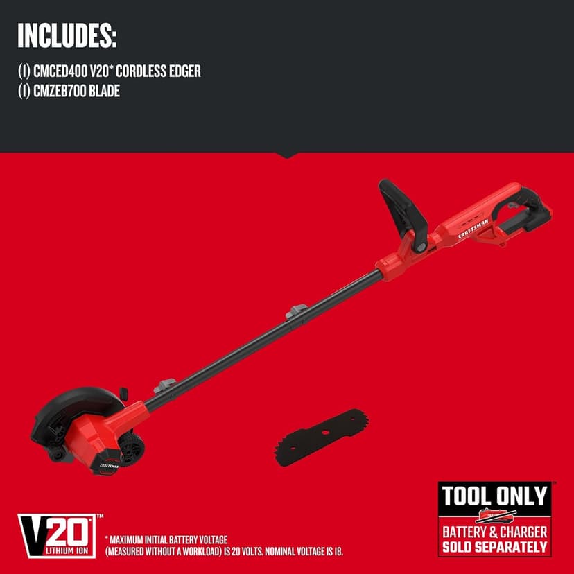 CRAFTSMAN 20V Edger Lawn Tool, Cordless Trencher, Bare Tool Only (CMCED400B)