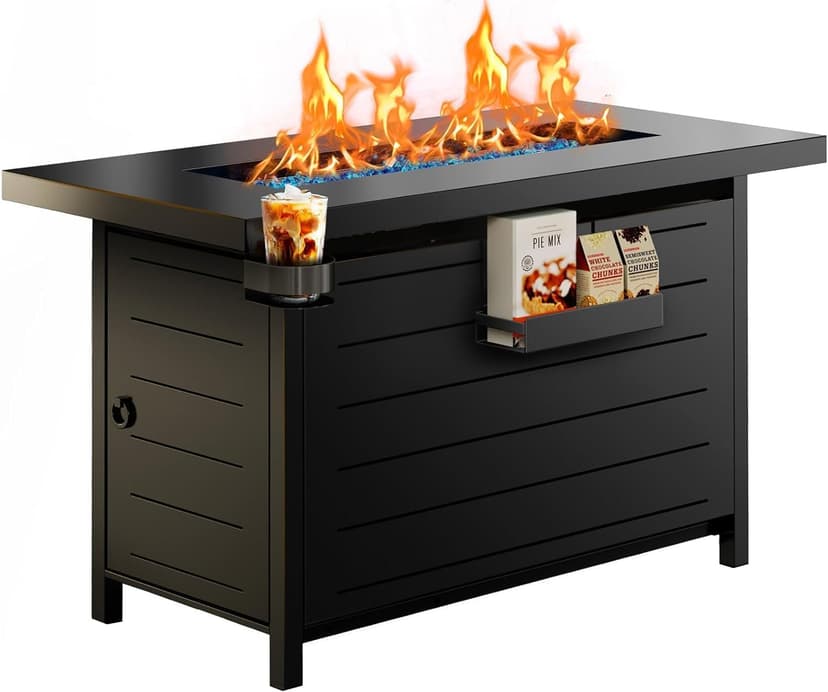Ciays 43″ Propane Fire Pit Table with Glass Beads & Lid, CSA-Certified Gas Fire Pit with Cup Holders, Hanging Shelf & Nylon Cover, Outdoor Fire Pit for Patio/Deck, 60,000 BTU Heat Output, CIFPT9B