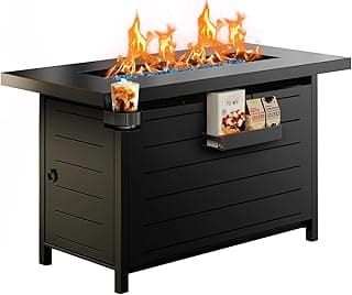 Ciays 43″ Propane Fire Pit Table with Glass Beads & Lid, CSA-Certified Gas Fire Pit with Cup Holders, Hanging Shelf & Nylon Cover, Outdoor Fire Pit for Patio/Deck, 60,000 BTU Heat Output, CIFPT9B