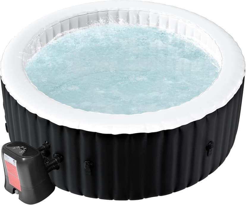 2-4 Person Inflatable Hot Tub, Round Portable Blow up Hot Tub, Leak-Proof PVC Outdoor Spa with 120 Air Jets, Insulated Cover & Heater Pump, 71” X 71” X 25”