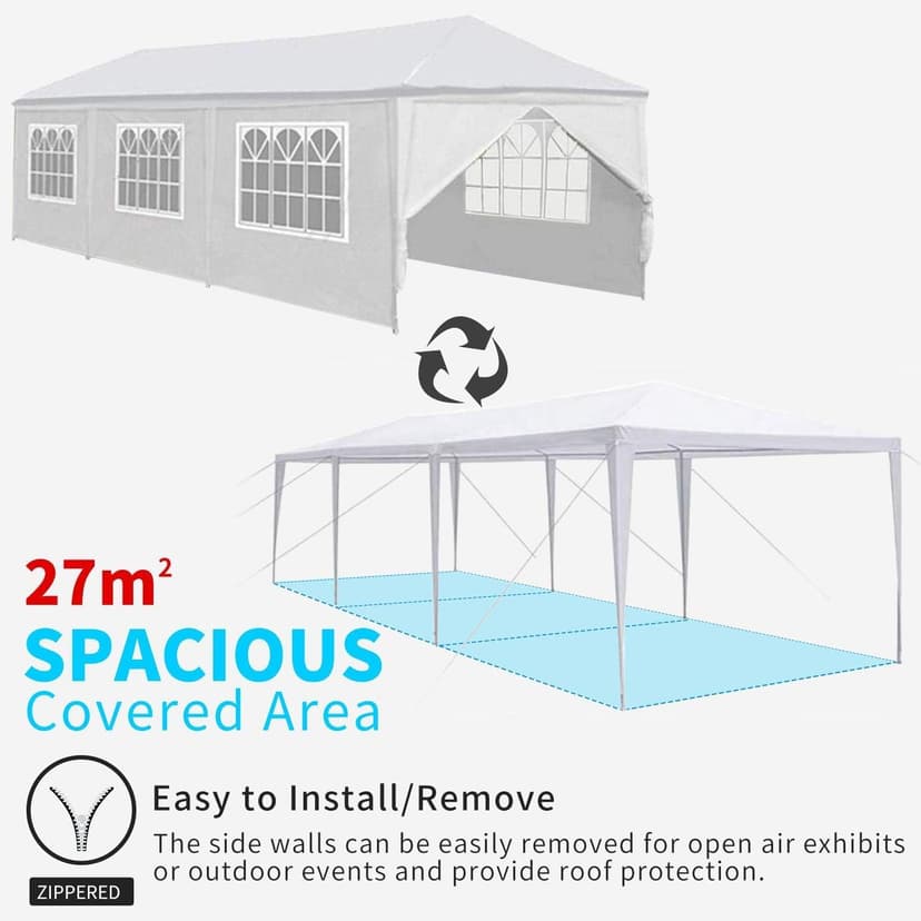 10'X30' Outdoor Gazebo, Canopy Tent Heavy Duty Wedding Party Tent with 8 Removable Sidewalls for Outdoor Wedding, BBQ, Camping, Backyard, Tents for Parties