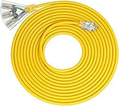 DEWENWILS 25 FT 14/3 Gauge Extension Cord Outdoor Tri-Tap Extension Cord Splitter, Heavy Duty Power Cable SJTW 15 Amp for Multiple Appliances, LED Lighted Plug, ETL Liste
