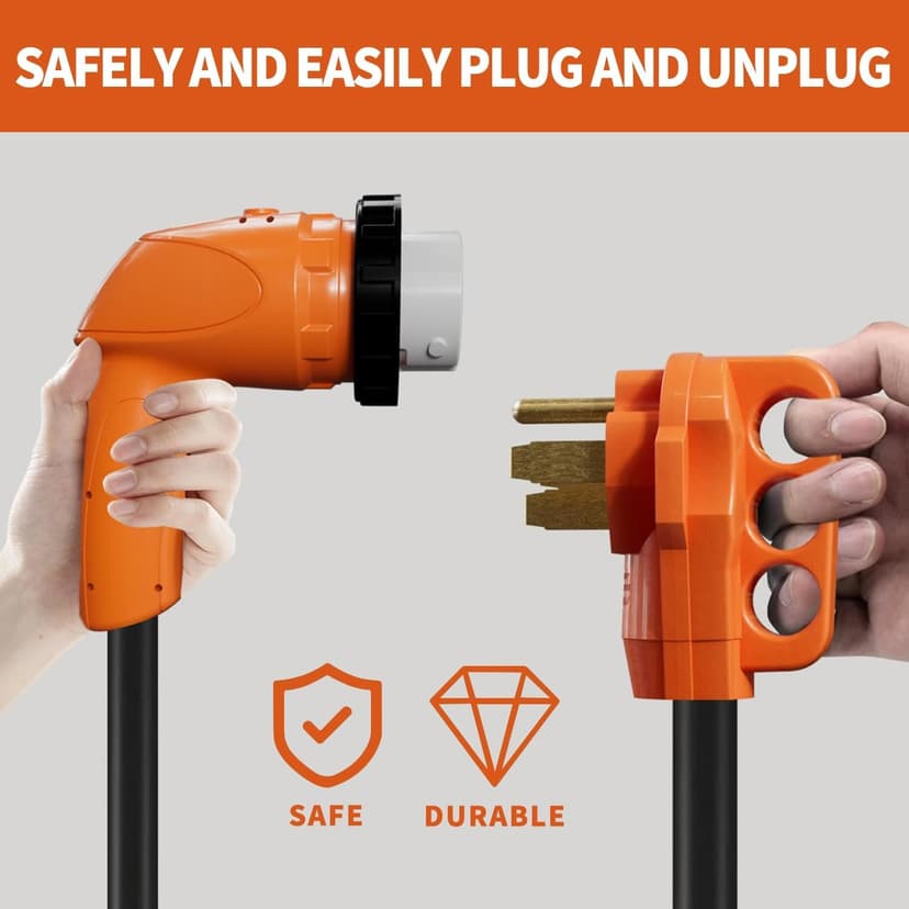50 Amp RV Extension Cord 10 ft, Heavy Duty 6/3+8/1 SJTW AWG RV Power Cord with Grip Handle Twist Lock, NEMA 14-50P to SS2-50R with Polarity Lamp