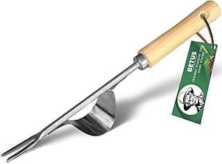Betus Manual Hand Weeder - Bend-Proof Leverage Base for Super Easy Weed Removal & Deeper Digging - Sturdy Chrome Plated Steel - Compact Dandelion Weed Puller Tool for Yard Lawn and Farm