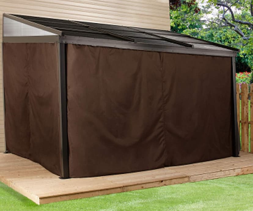 Sojag 10' x 12' Francfort Wall-Mounted Hardtop Gazebo Outdoor Weather-Resistant Aluminum Frame Sun Shelter Black,Brown