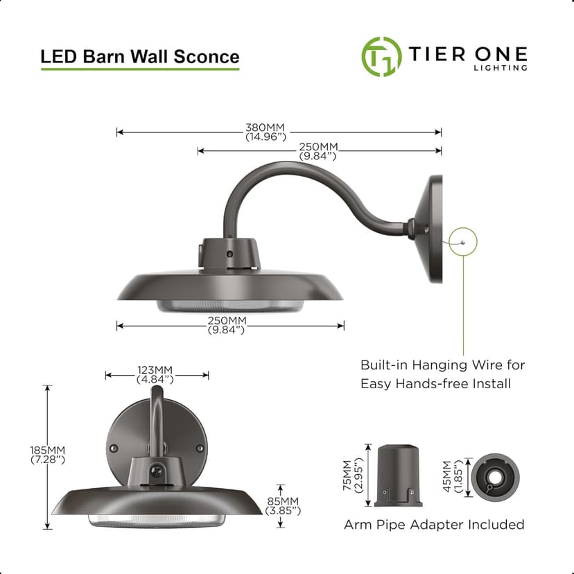 50W LED Gooseneck Barn Light 10 Inch Outdoor Farmhouse Wall Light with Dusk to Dawn Photocell Pole/Wall Mounted Area Light for Barn Garage Yard Warehouse 120VAC 4000K 5000LM UL Listed IP65 Dark Bronze