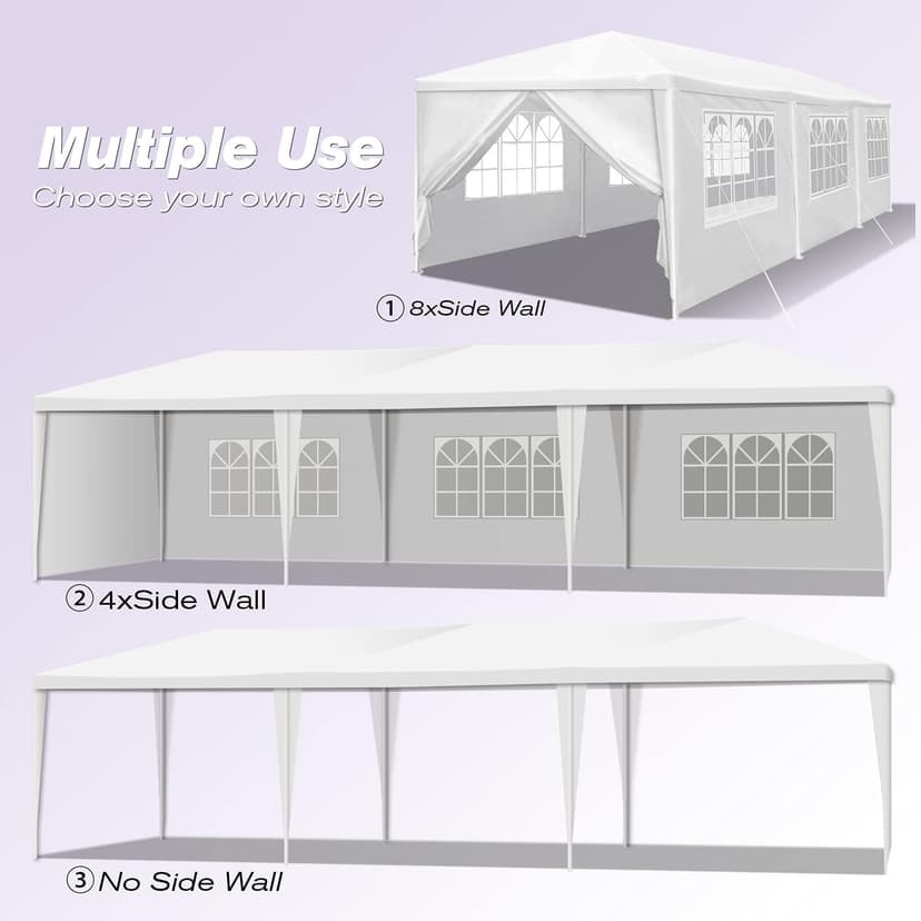 10'X30' Outdoor Gazebo, Canopy Tent Heavy Duty Wedding Party Tent with 8 Removable Sidewalls for Outdoor Wedding, BBQ, Camping, Backyard, Tents for Parties