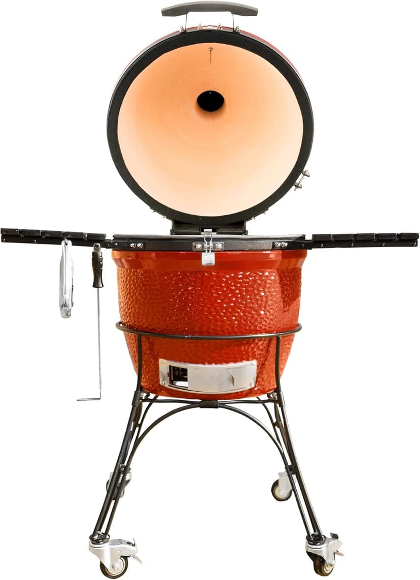 Kamado Joe KJ23RHC Classic Joe II 18-inch Charcoal Grill with Cart and Side Shelves, Blaze Red + Kamado Joe KJ-MCC23 Charcoal Basket Grill Accessory for Classic Joe, Stainless Steel