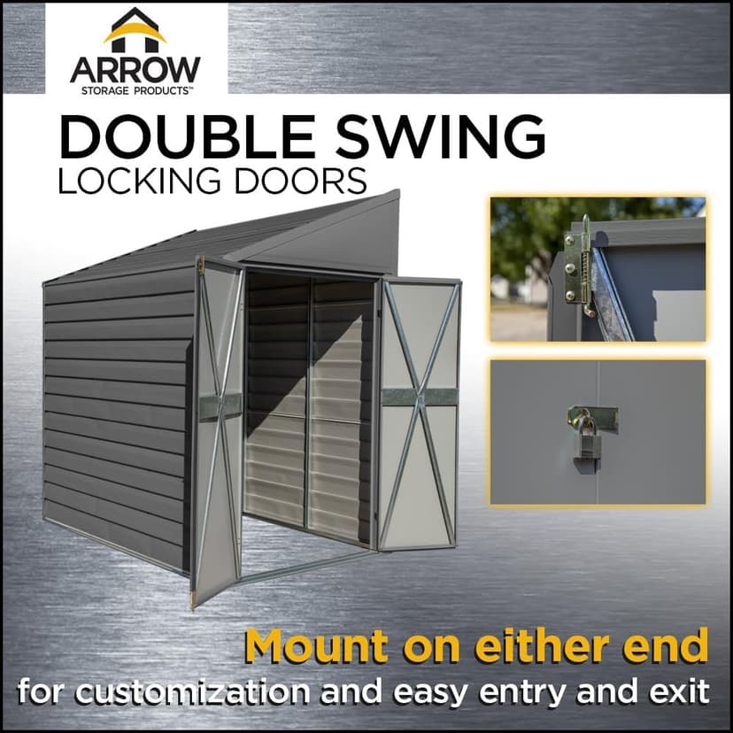 Arrow Yardsaver 4' x 10' Galvanized Steel Outdoor Storage Shed with Sloped Roof and Double-Door Entry, UV-Resistant Steel Floorless Compact Storage Shed, Charcoal
