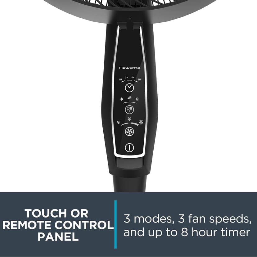 Rowenta, Pedestal Fan, Extreme Outdoor Fan with Remote, 65 Inches, Ultra Quiet Fan, Oscillating, Portable, 3 Speeds, Digital Control, Black, Ourdoor, VU4510