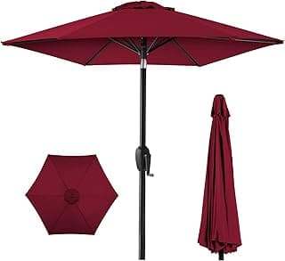 Best Choice Products 7.5ft Heavy-Duty Round Outdoor Market Table Patio Umbrella w/Steel Pole, Push Button Tilt, Easy Crank Lift - Burgundy