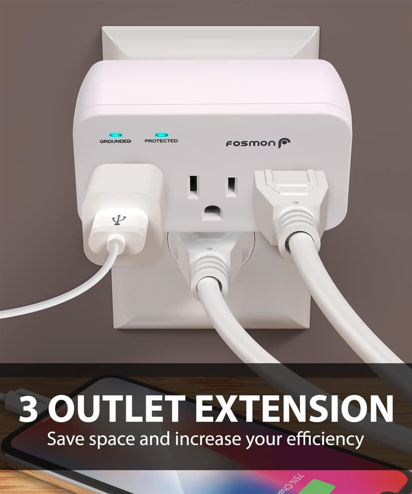 Fosmon Refrigerator Surge Protector, 3 Outlet Heavy Duty Appliance Surge Protector with High Joules for Fridge, Microwave, Washing Machine, Garage Door, 1200J, 1875 Watts, 3 Prong, ETL Listed