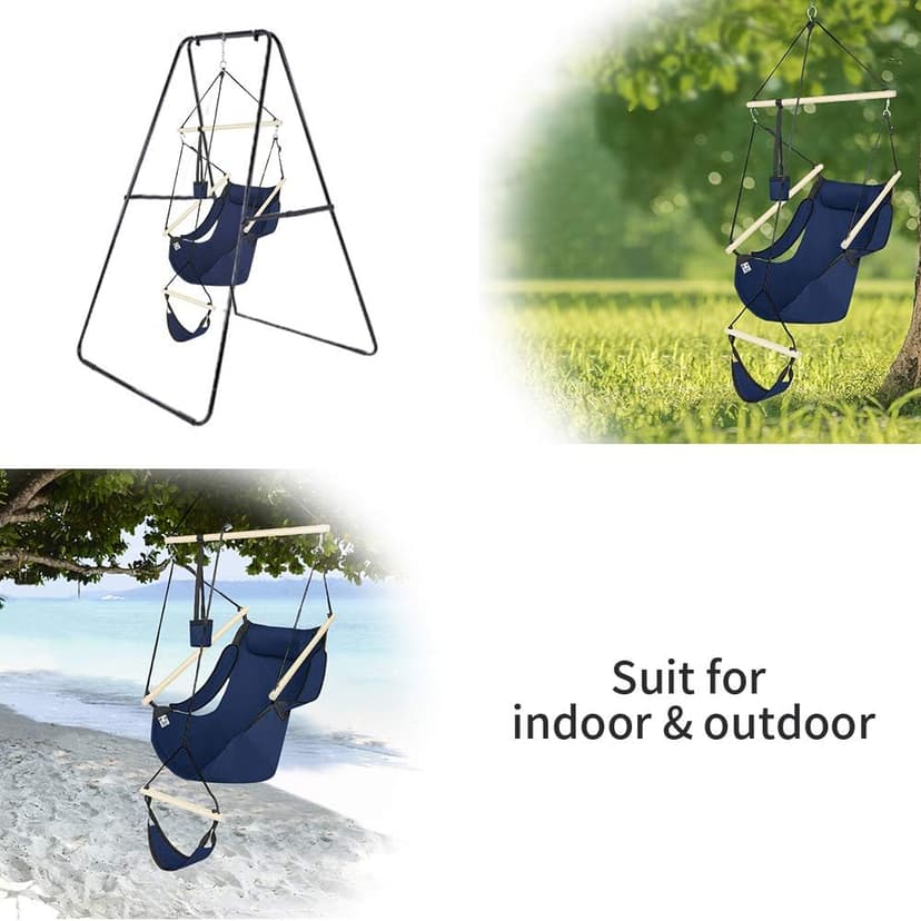ONCLOUD Upgraded Unique Hammock Hanging Sky Chair, Air Deluxe Swing Seat with Rope (Navy Blue)
