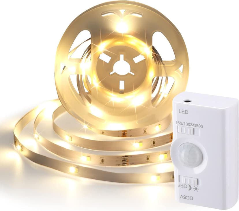 Motion Sensor Led Light Strip 9.8FT，Rechargeable Lithium Battery Power Supply，Multi-Functional Controller Dimmer and Timer for Bedroom Kitchen Showcase Stair Corridor Dark Corner