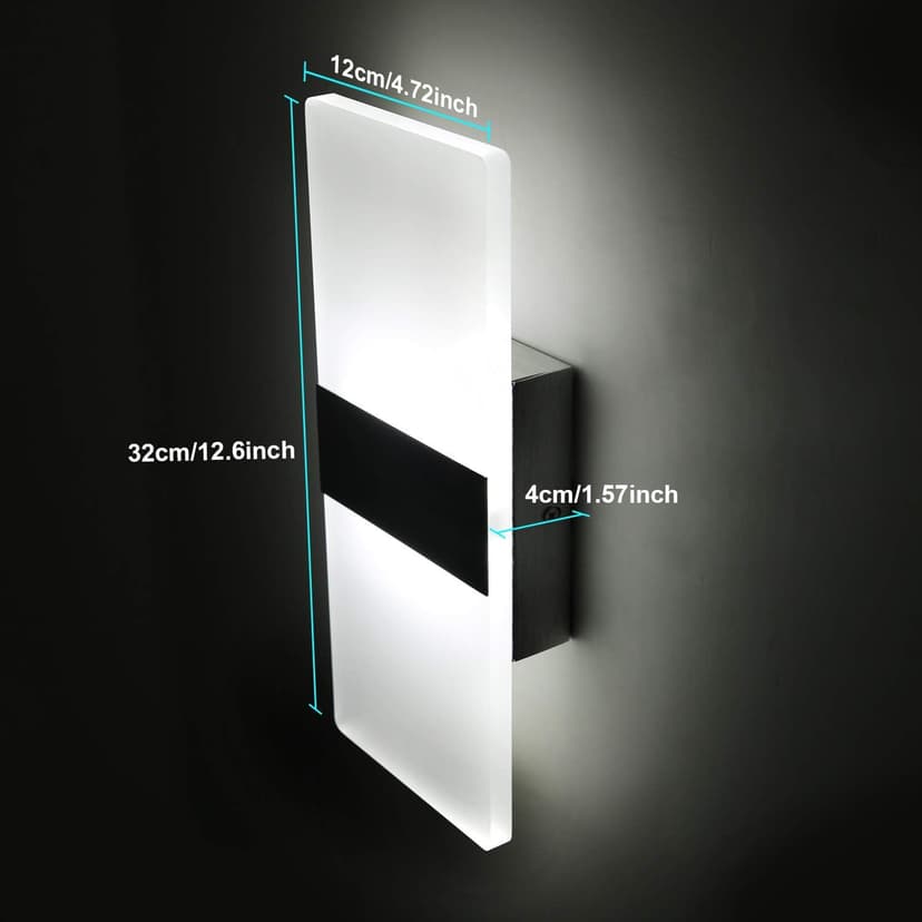 Lightess Modern Wall Sconce Dimmable 12W, Up Down Wall Lights Acrylic LED Wall Lamp for Hallway Bedroom Corridor, Cool White, HS521-1