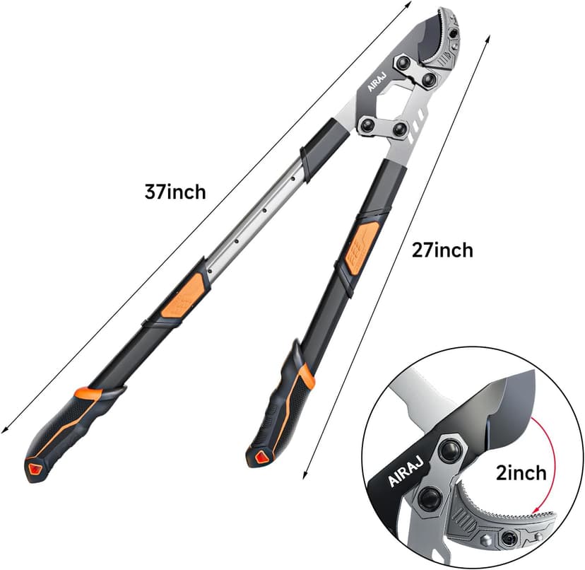 AIRAJ 27-37'' Extendable Anvil Loppers for Tree Trimming Heavy Duty with Compound Action | Branch Cutter with 2” Cutting Capacity | Chops Thick Branches Ease | Garden Lopper Pruning Shears Heavy Duty