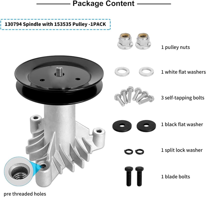 130794 Spindle 153535 Pulley Compatible with Craftsman Mower - Spindle Assembly with Pulley Compatible with Craftsman LT1000 LT2000 DYT4000 42" Deck Tractor, HU, Poulan Pro Riding Mower