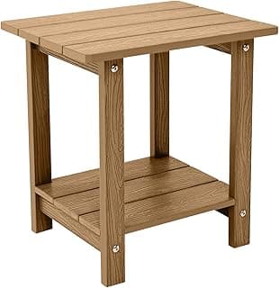 Outdoor Side Table, Weather Resistant Double Small Adirondack Side Table, Outdoor Indoor End Table for Adirondack Chair, 17" Patio Table for Pool, Deck and Porch, Brown