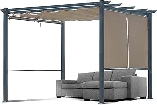 Aoodor 10 x 10 ft Outdoor Pergola with Retractable Shade Canopy, Matte Aluminum Frame, 4 Roller Shade Curtains, Grape Trellis for Patio, Backyard, Garden, and Deck, Dark Brown