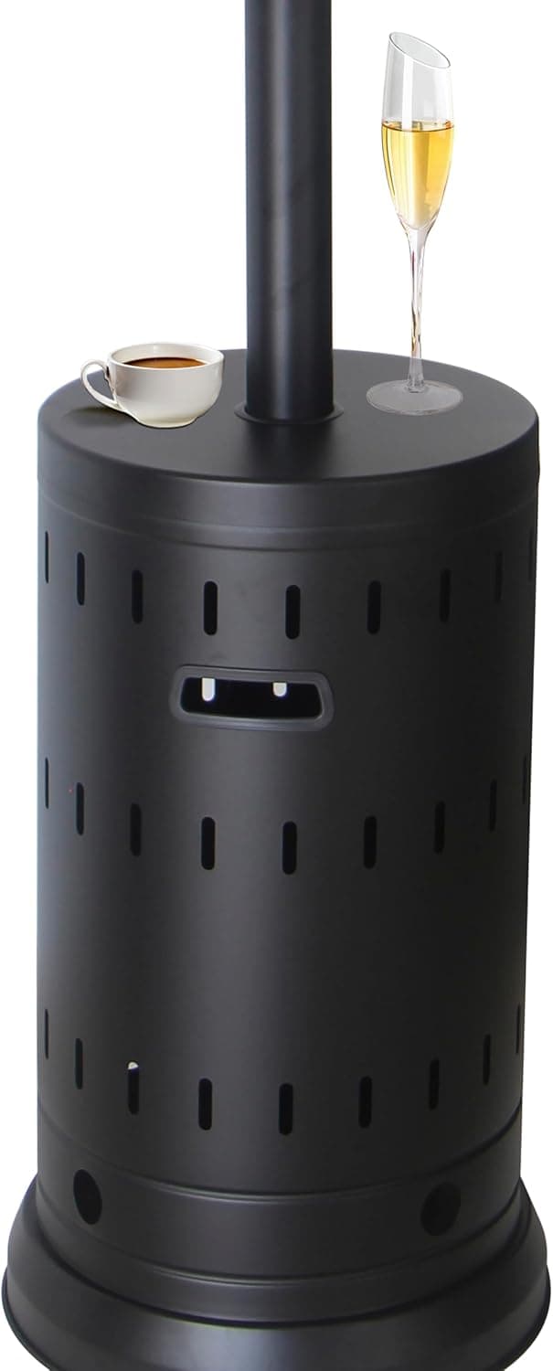 Outdoor Natural Gas Patio Heater, 45,000 BTU, XL-Series, Propane Heater, Anti-Tilt Safety Shut-Off, Portable Heater, Includes Drink Table & Wheels, Residential & Commercial Matte Mocha 89" Tall