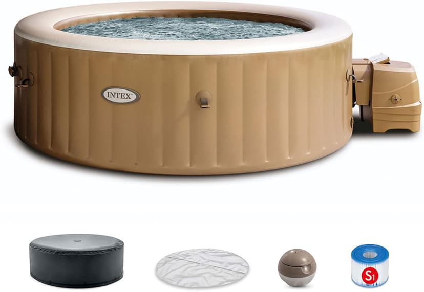 INTEX PureSpa 6 Person Bubble Massage Inflatable Hot Tub Spa Bundled with Battery Powered Multicolor LED Light, and Adjustable Headrest (2 Pack)