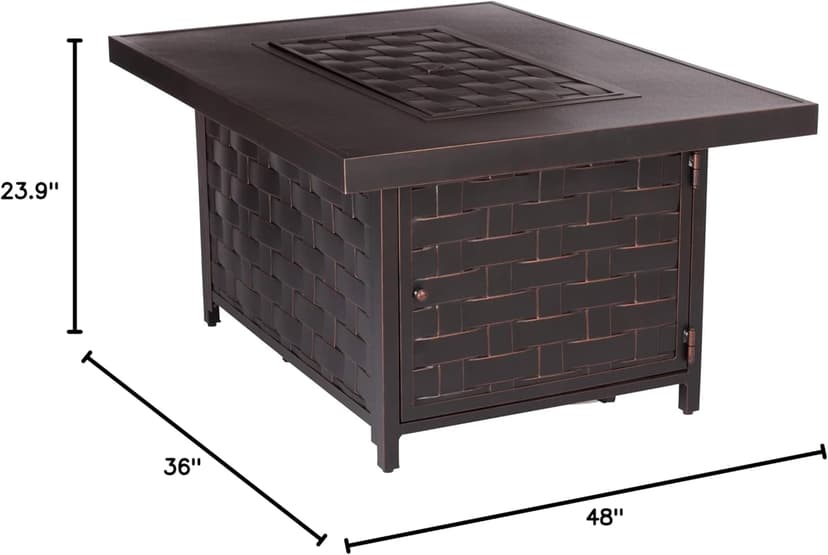 Fire Sense 62745 Armstrong Basketweave Aluminum Convertible Gas Fire Pit Table 55000 BTU Multi-Functional Outdoor Firepit with Fire Bowl Lid, Nylon Cover Clear Fire Glass Bronze Finish - Rectangular