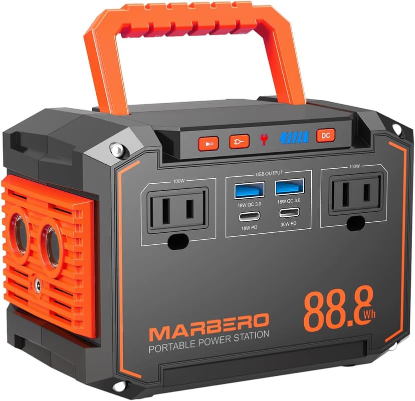 MARBERO Portable Power Station 88.8Wh Solar Generator 150W Peak Lithium Battery Backup Power Bank with LED Light for Home Outdoor Travel Emergency RV Off-Grid Living (Solar Panel Optional)