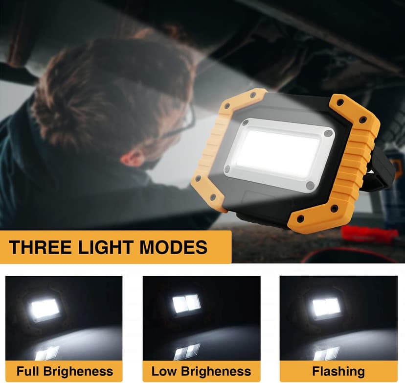 Tekstap LED Work Light Rechargeable, 30W 2000LM Portable Waterproof Rechargeable Work Lights with Stand, Battery Powered COB Flood Lights for Power Ouage Emergency Outdoor Camping Garage