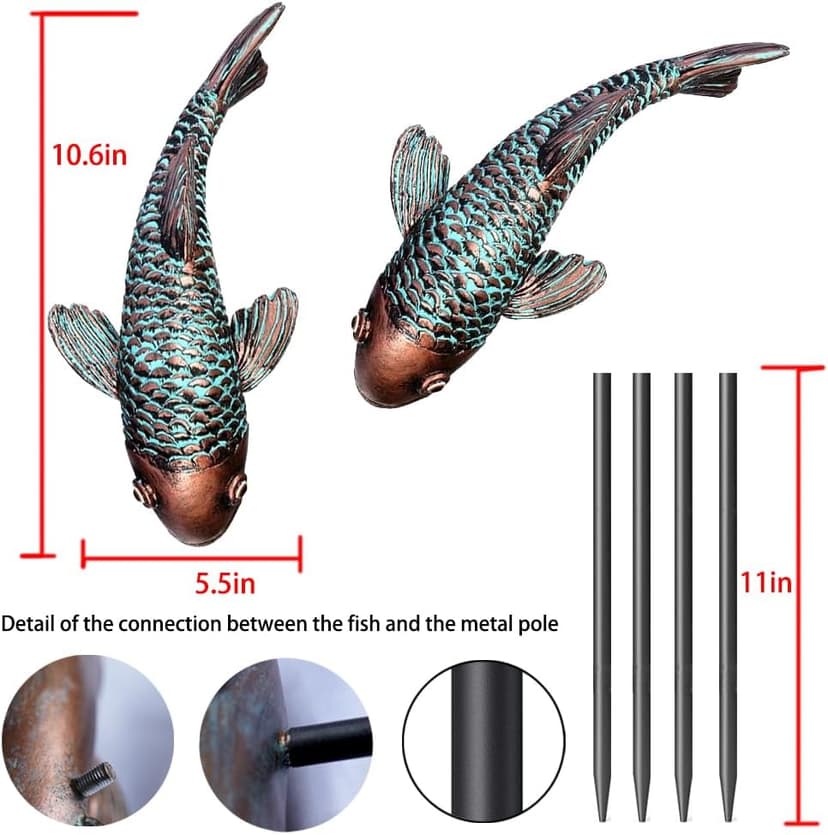 Koi Fish Decor - Set of 2 Antique Koi Fish Garden Statue for Outdoors, Patio and Backyard Decoration