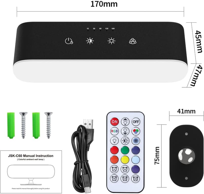 Wall Lights with Remote,Battery Operated Wall Sconce,3 Colors Temp & 9 RGB Ambient Sconce,Magnetic 360° Rotation Cordless Wall Mounted Lamps for Bedroom Bedside,Reading Bedside(Black)